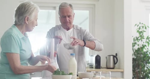 Senior Couple Making a Healthy Smoothie in Kitchen