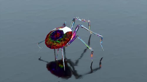 Animated Crystal Spider on Reflective Surface