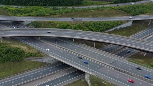 Aerial view of a highway interchange, United Kingdom.