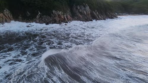 Sea Storm Roars Meeting Stoic Rocks Epic Battle Natural Forces Aerial Drone View Sea Storm