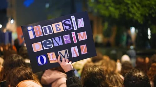 People Crowd Protest Feminism Strike Turkey Women Feminist Demonstration Banner
