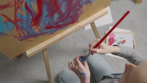 A Young Amateur Artist at Home Who Creates Unique Images Using Expressive Techniques Talented and