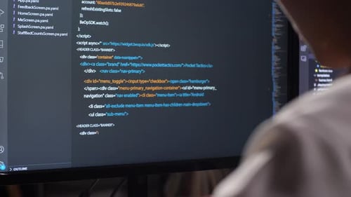 Close Up Of Desktop Computer's Monitor Showing Script Creating Software Engineer Developing App