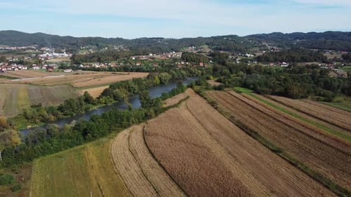 Rural Landscape Aerial View with River