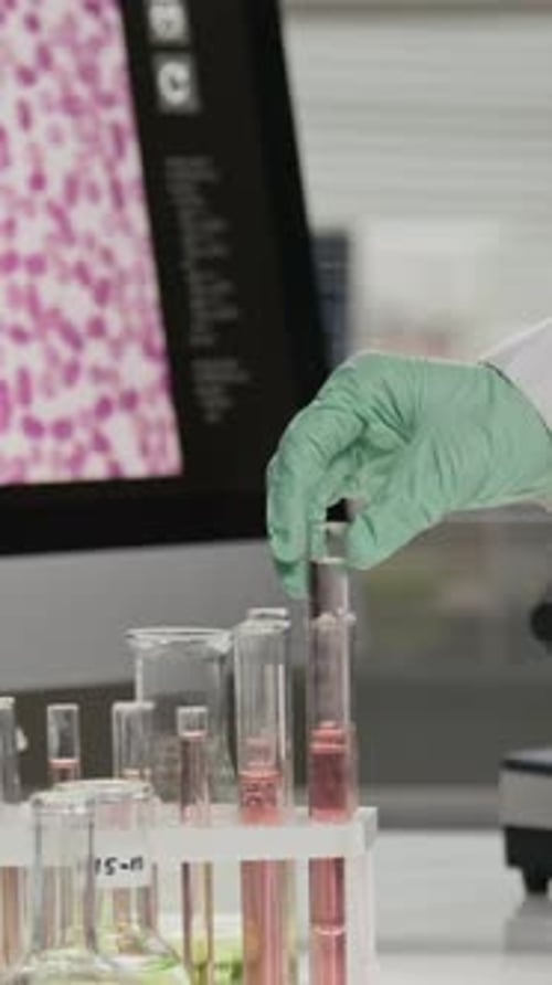 Pink Liquid Sample Placed in Test Tube at Lab