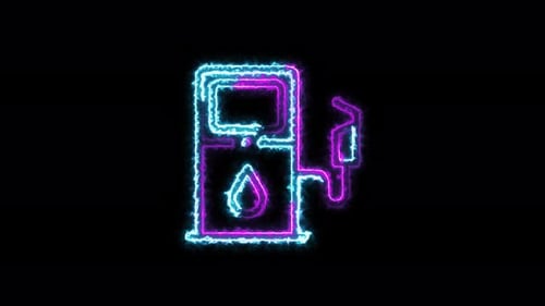 Glowing Oil Station Sign Icon Animation Neon Petrol Or Gas Station Symbol Background