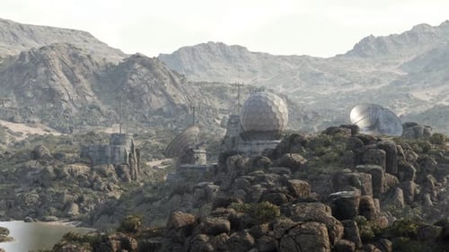 Military Base Located in Mountainous Terrain with Communication Equipment