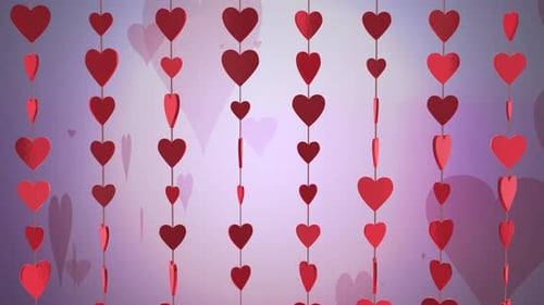 Valentines Day Strings of Spinning Hearts Background Loop