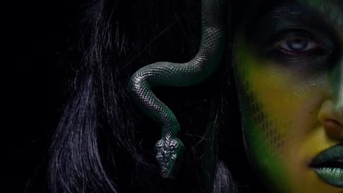 Medusa Gorgon stare in slow motion, close up