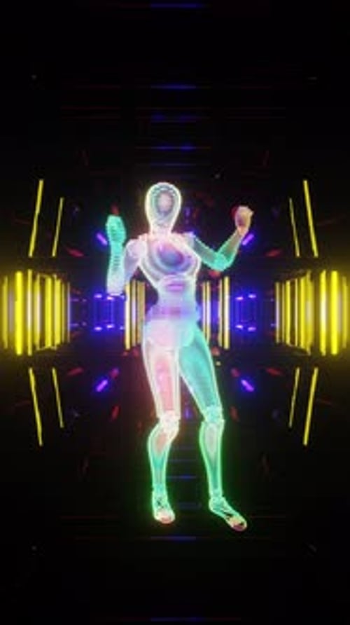 Vertical Video Seamless Loop VJ Dancing In Colorful Bright Trippy Backdrop