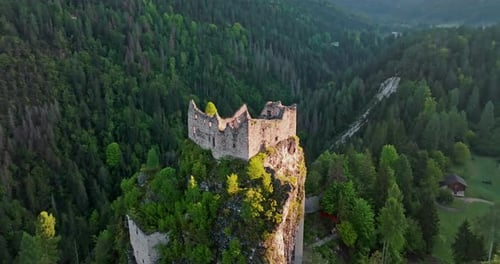 Aerial View of Castel Belfort in Dolomite Alps Italy
