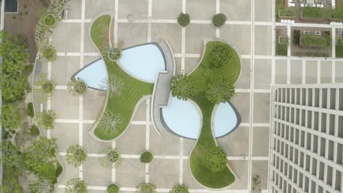 Mid-century modern courtyard with reflecting pool.