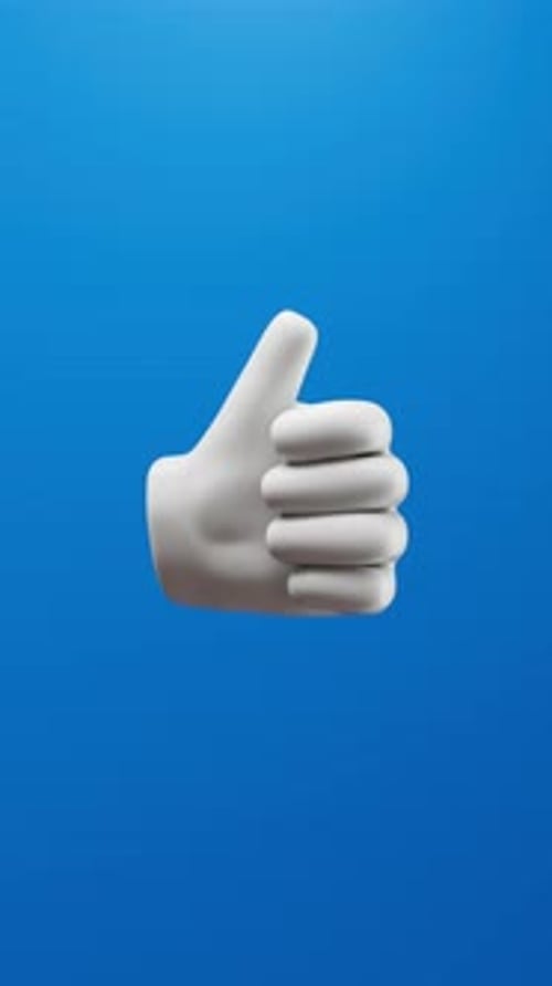 Looping THUMB UP Hand Floating Over Blue Background