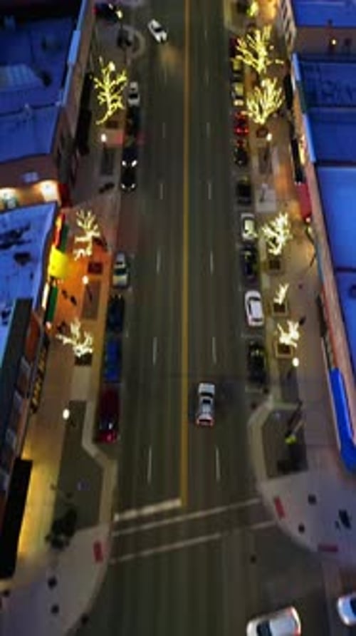 Aerial View of Urban Street Intersection at Night, La Grange, Illinois