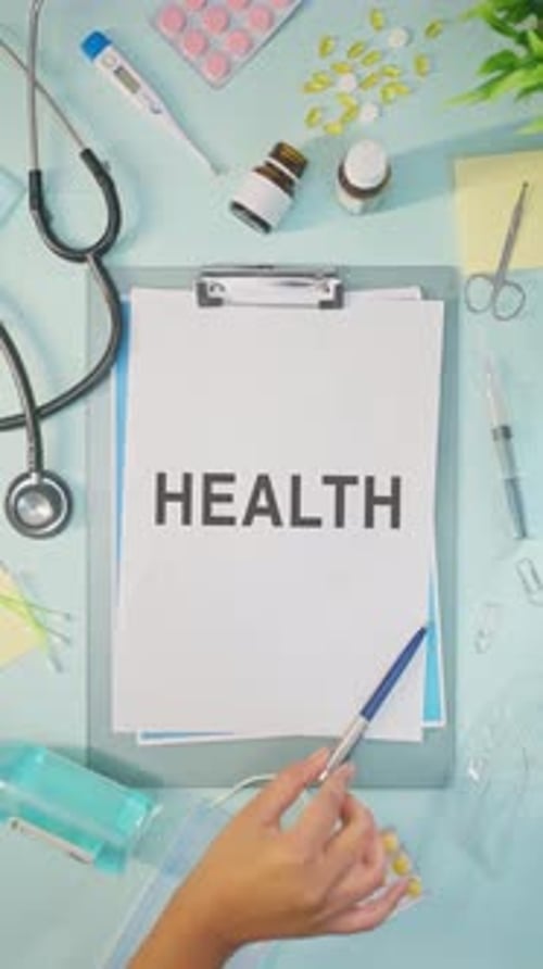 Medical Supplies with Health Clipboard and Pen