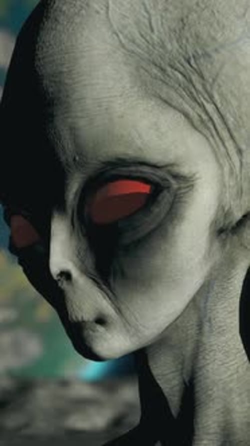 Animated Alien Head with Glowing Red Eyes
