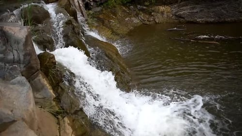 Wonderful freshwater rapids waterfalls river flowing, Wild Mountain River Flowing with Stone Boulder