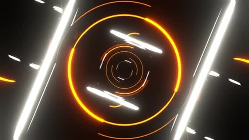 Orange And White Neon Cylindrical Mirror Tunnel Background Vj Loop In 4K