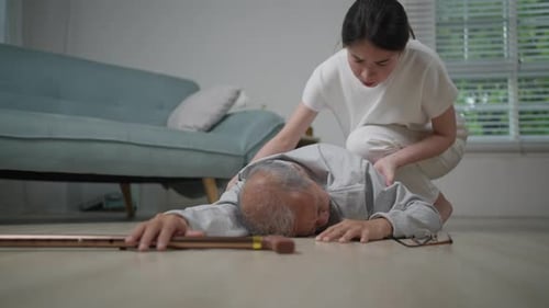 Senior slip and fall, Elderly people accident slip and fall.