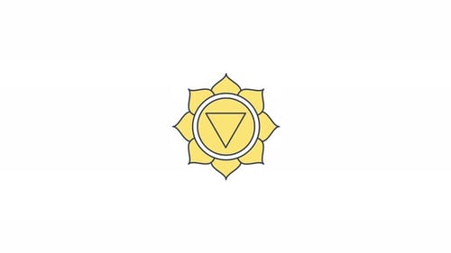 Manipura-Solarplexus-Chakra-Symbol, das sich in gelber 2D-Cartoon-Objektanimation dreht