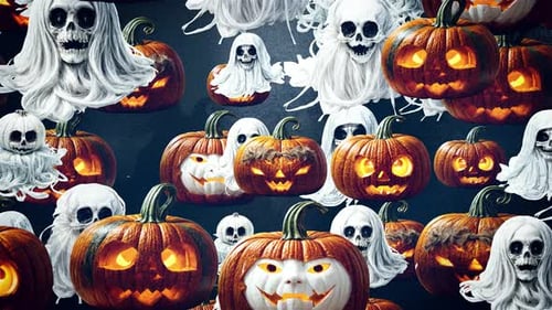Halloween Pumpkins and Ghosts Animated Seamless Background