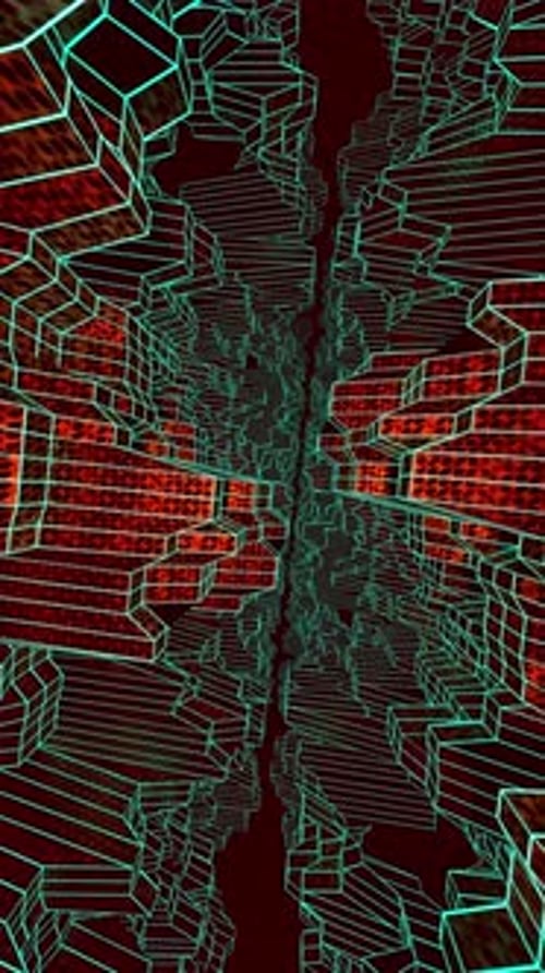 Abstract city in red and green. Looped animation