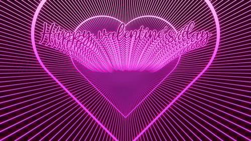Happy Valentine's Day Flying Pink Neon Text Animation in Seamless Heart Tunnel