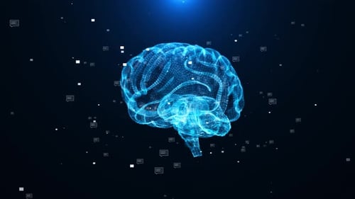 Futuristisches 3D-Hologramm der Energieflüsse des menschlichen Gehirns in einem futuristischen HUD-Anatomie-Infografik Brain 3d
