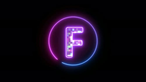 Animated Neon Pixelated Letter F