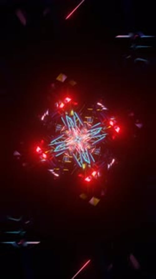 Vertical Video of Rotating Geometry Paired with Vibrant Neon Glows