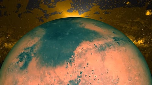 Planet im Weltraum, globale Welt am Himmel, rotiert auf dem Mars
