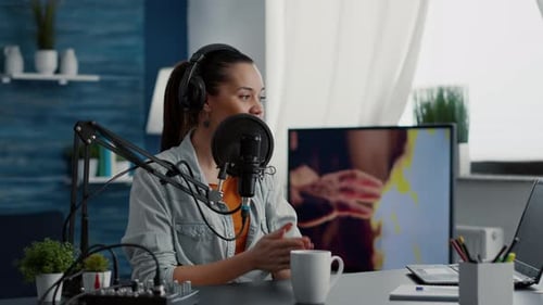 Happy Internet Live Radio Morning Show Host Talking to Audience on Microphone
