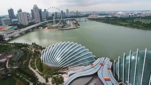 Aerial View of Singapore Featuring the Singapore Flyer and Marina Bay