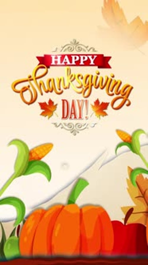 Animated Happy Thanksgiving Vertical Greeting Card with Autumn Elements