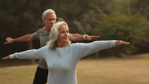 Senior Couple Doing Yoga Together in the Park