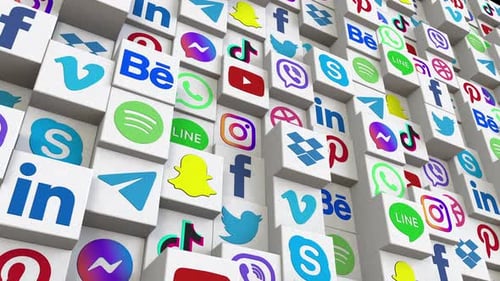 Animated Social Media App Logos on 3D Cubes