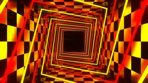 Red And Yellow Neon Spiral Square Tunnel Background Vj Loop In 4K