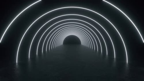 Glowing Neon Tube Lights in Dark Tunnel