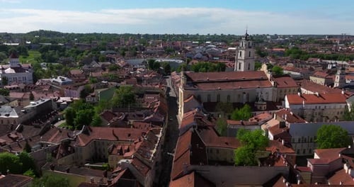 Scenic Aerial View Above Main City Street in Downtown Vilnius, Lithuania