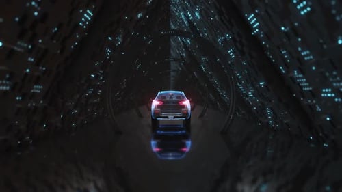 Futuristic Car in Digital Tunnel Loop Background
