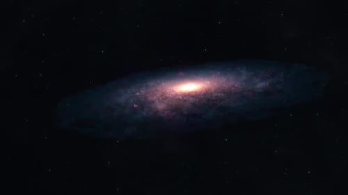 Establishing Shot of a Large Spiral Galaxy Slowly Rotating