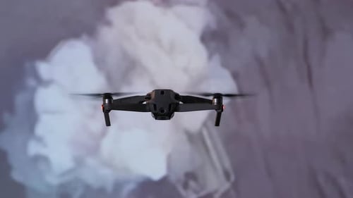 Drone Hovering in Front of Landscapes and Warfare Images