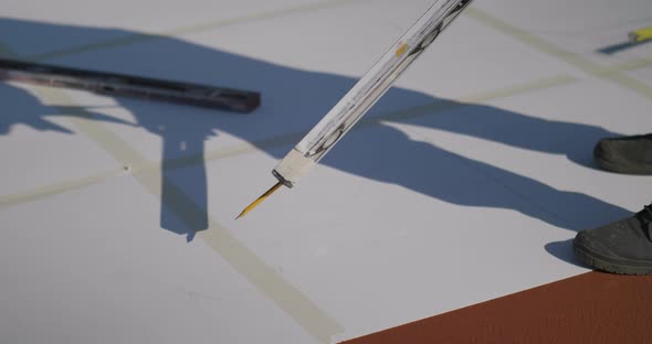 Construction sketch on taped plans at Neot Smadar - Israel, Industrial ...