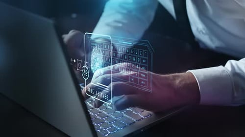 Futuristic Holographic Data UI with Fingerprint Scan Animation