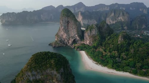 Railay Beach in Krabi Thailand Famous Tropical Beach of Railay Krabi Panoramic Aerial View of
