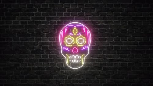Vibrant Neon Sugar Skull for Día de los Muertos Celebration