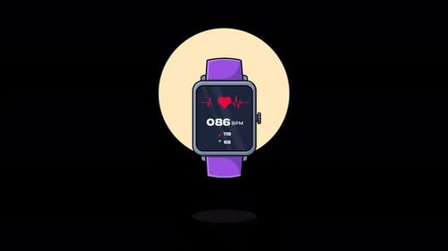 Animated Smartwatch Heart Rate Monitor Flat Design Illustration