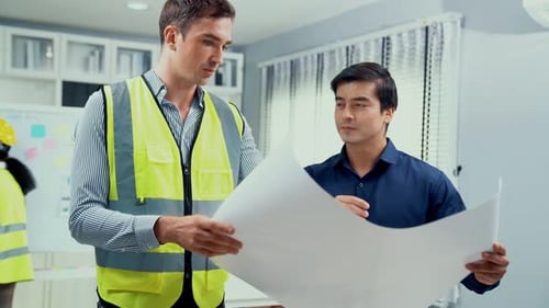 Competent Investor Investor Discuss and Brainstorm with Engineers on Blueprint