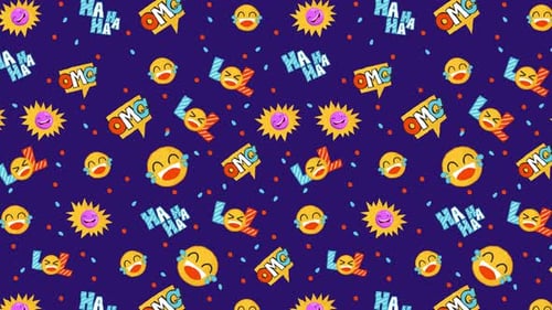 Cartoon Laughing Emojis and Text Seamless Loop Background