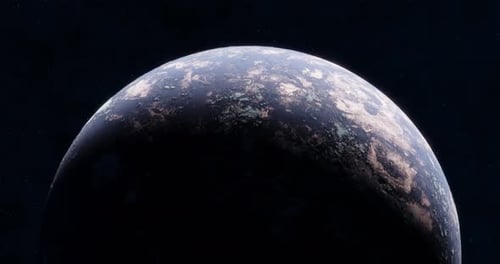 Futuristic Alien Planet Rotating in Dark Cosmic Space